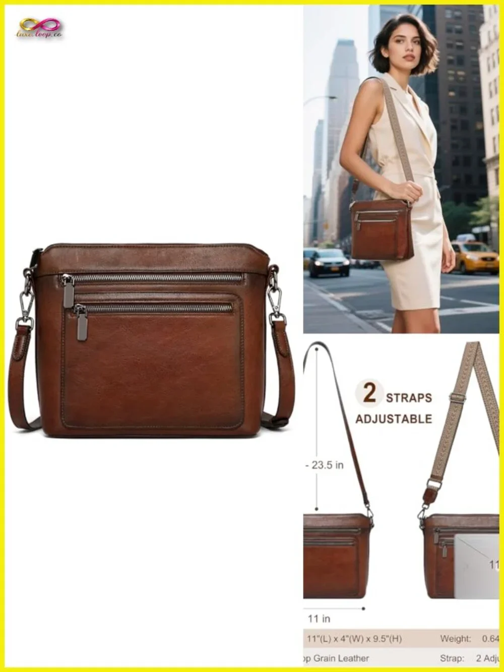 Genuine Leather Crossbody Bag with Multiple Pockets Satchel Purse